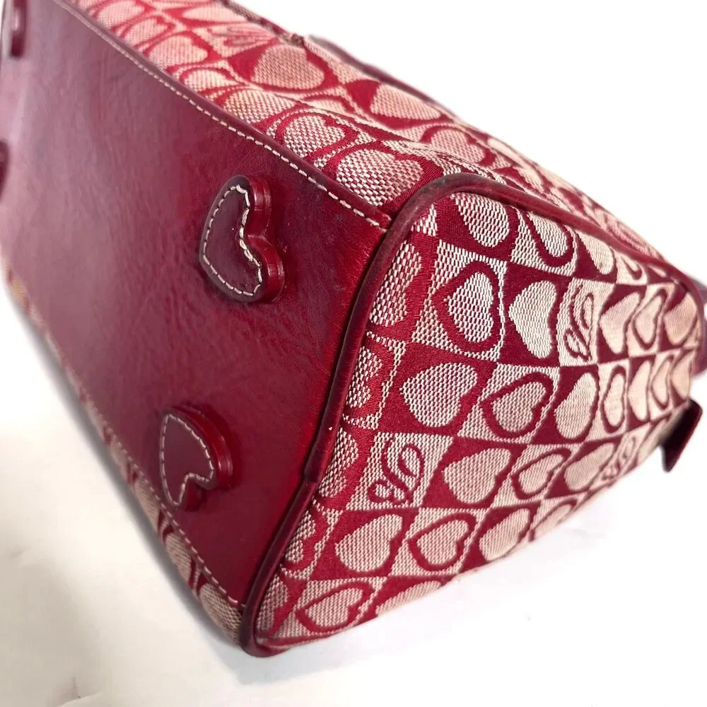 Brighton Red Heart Canvas & Croc Embossed Leather Vtg Satchel